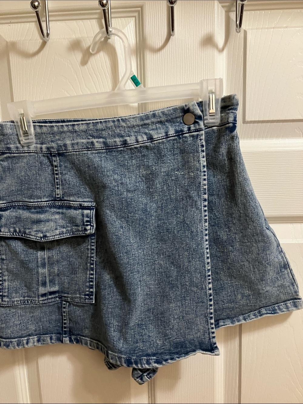 Flying Tomato Washed Blue Denim Cargo Skort Shorts